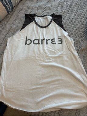 barre3 Women's White Muscle Tee with Black Trim